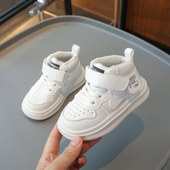 Bērnu augstās sneakers ar sintētisku ādu, PU zole, Velcro aizdare, piemērotas pavasarim un rudenim