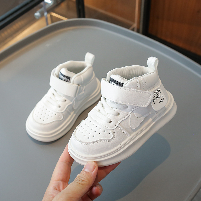 Bērnu augstās sneakers ar sintētisku ādu, PU zole, Velcro aizdare, piemērotas pavasarim un rudenim