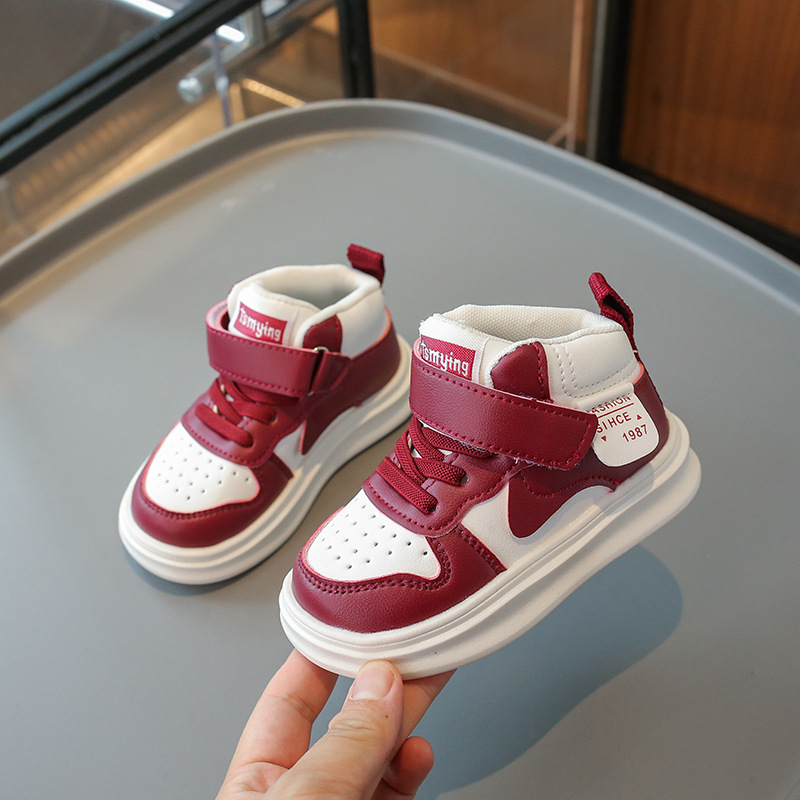 Bērnu augstās sneakers ar sintētisku ādu, PU zole, Velcro aizdare, piemērotas pavasarim un rudenim