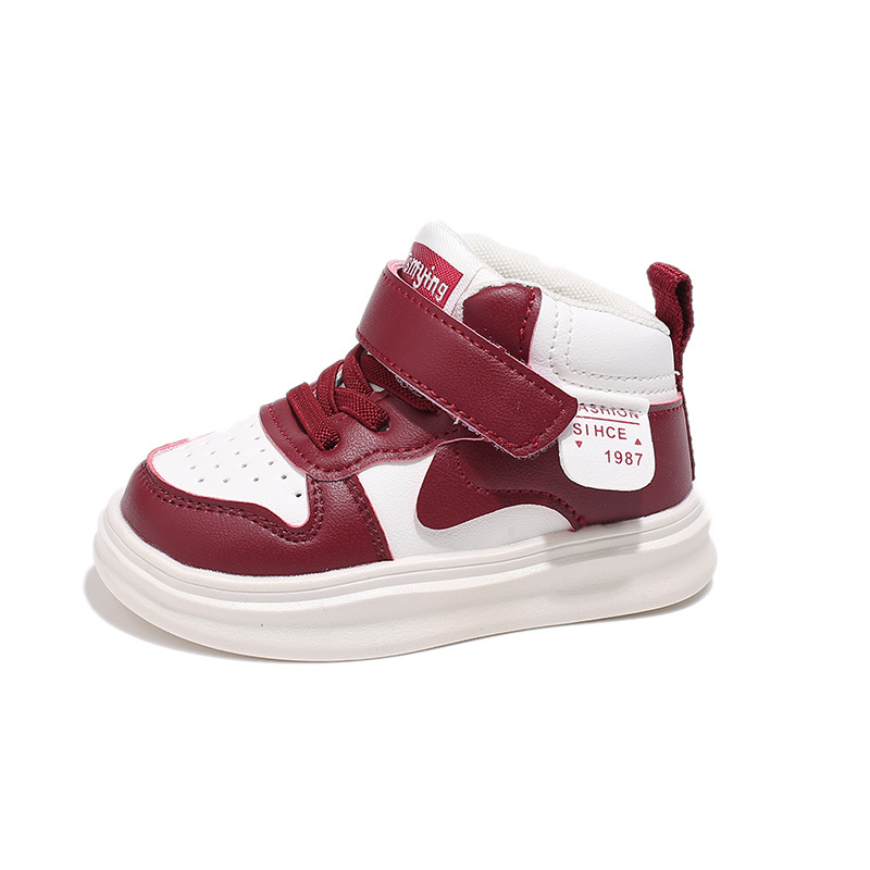 Bērnu augstās sneakers ar sintētisku ādu, PU zole, Velcro aizdare, piemērotas pavasarim un rudenim