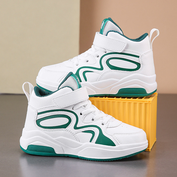 Παιδικά αθλητικά παπούτσια με άνω μέρος από συνθετικό δέρμα, αναπνεόμενα, Velcro κλείσιμο, σχέδιο με ρίγες, σόλα TPR