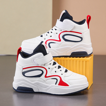 Παιδικά αθλητικά παπούτσια με άνω μέρος από συνθετικό δέρμα, αναπνεόμενα, Velcro κλείσιμο, σχέδιο με ρίγες, σόλα TPR