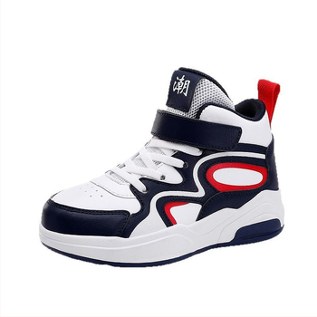 Παιδικά αθλητικά παπούτσια με άνω μέρος από συνθετικό δέρμα, αναπνεόμενα, Velcro κλείσιμο, σχέδιο με ρίγες, σόλα TPR