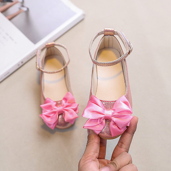 Pantofi pentru fete – Papuci de prințesă cu funda în stil coreean, PU peste, talpă din cauciuc, închidere cu cataramă