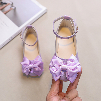 Pantofi pentru fete – Papuci de prințesă cu funda în stil coreean, PU peste, talpă din cauciuc, închidere cu cataramă