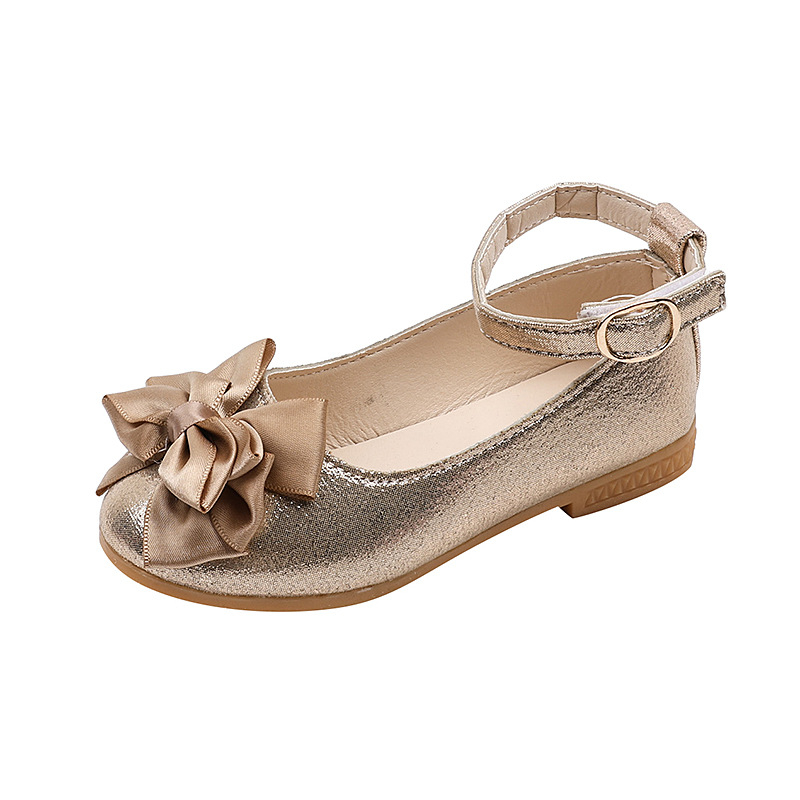 Pantofi pentru fete – Papuci de prințesă cu funda în stil coreean, PU peste, talpă din cauciuc, închidere cu cataramă