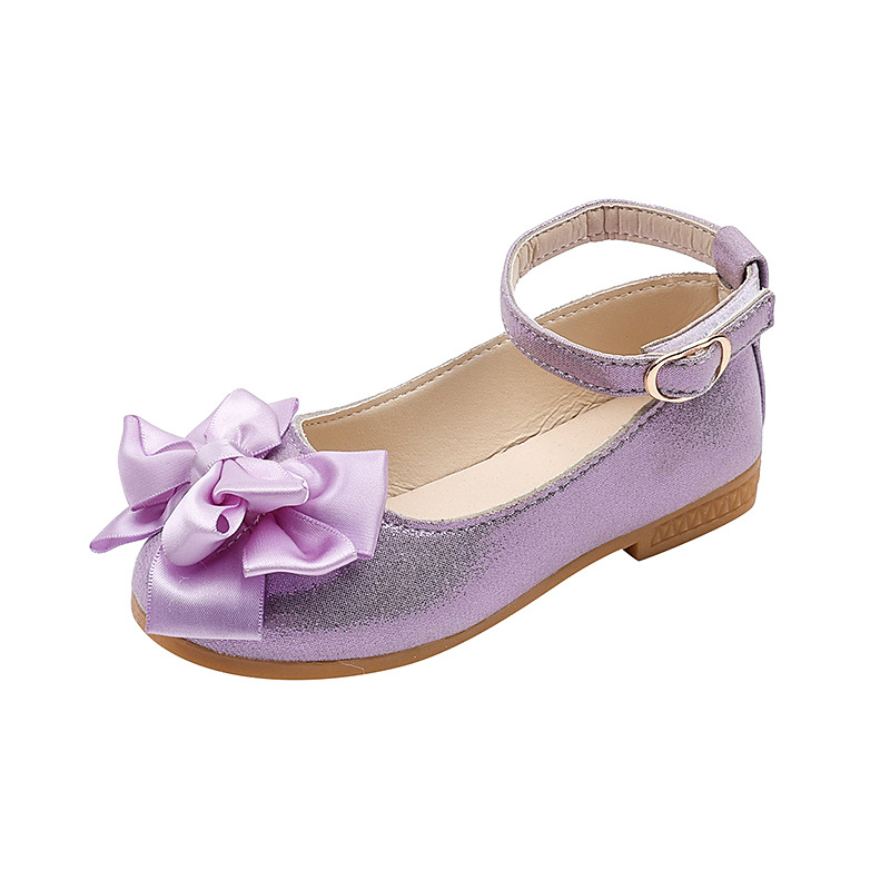 Pantofi pentru fete – Papuci de prințesă cu funda în stil coreean, PU peste, talpă din cauciuc, închidere cu cataramă