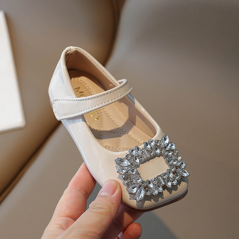 Gyerekeknek szóló PU bőrből készült hercegnői balerina kristályokkal, Velcro zárás, TPR talp