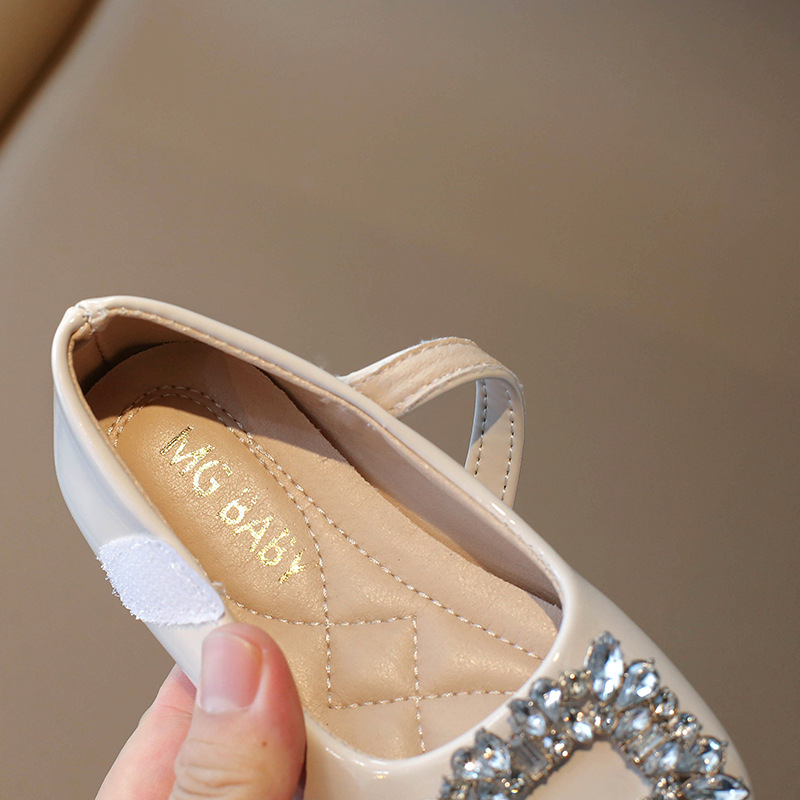 Gyerekeknek szóló PU bőrből készült hercegnői balerina kristályokkal, Velcro zárás, TPR talp