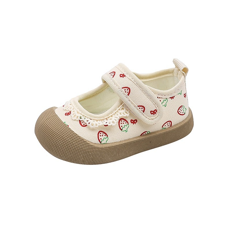 Mergaitei skirti kanvasiniai bateliai su gumine padu, Velcro užsegimas, žemas kulkšnies aukštis, korejiečių stilius (Pavasaris 2025)