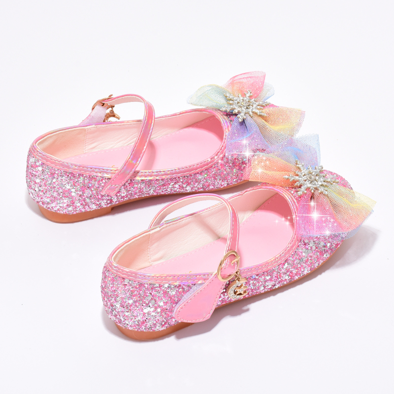 Pantofi de prințesă pentru copii – upper din piele de vită dublă, branț PU, talpă din cauciuc, închidere Velcro, talpă cusută, stil prințesă, pentru primăvară-toamnă