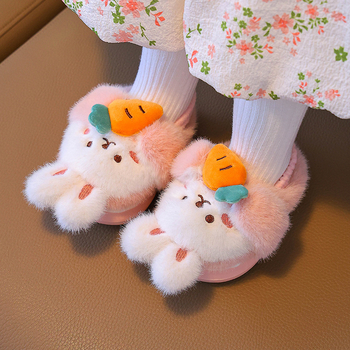 Bērnu iekšējās čības ar karikatūras rakstu, pūkaina augšdaļa, EVA zole, izlaists 2024. gada rudens