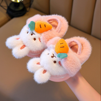 Bērnu iekšējās čības ar karikatūras rakstu, pūkaina augšdaļa, EVA zole, izlaists 2024. gada rudens