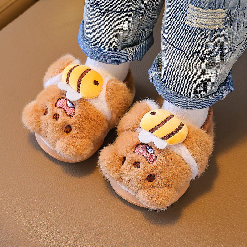 Bērnu iekšējās čības ar karikatūras rakstu, pūkaina augšdaļa, EVA zole, izlaists 2024. gada rudens