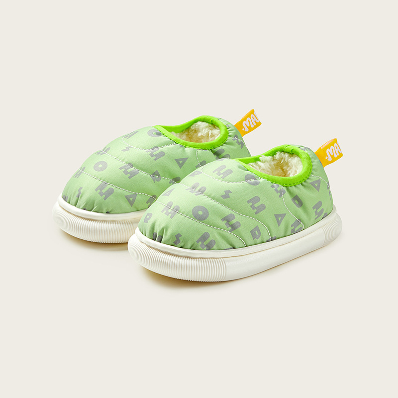 Bērnu iekšējās kurpītes no kokvilnas, siltas ar pūkainu augšpusi, karikatūru stila, zēniem un meitenēm, vecuma grupai 1–3 un 4–6 gadi; augšējā daļa: down cloth; zole: PVC; biezums: biezināts