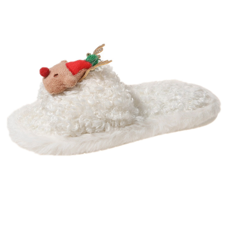 Bērnu pūkainas čības, ziemā silts iekšējā mīkstā zole, karikatūras dizains Ziemassvētku vecītis, unisex, vecums 7–16