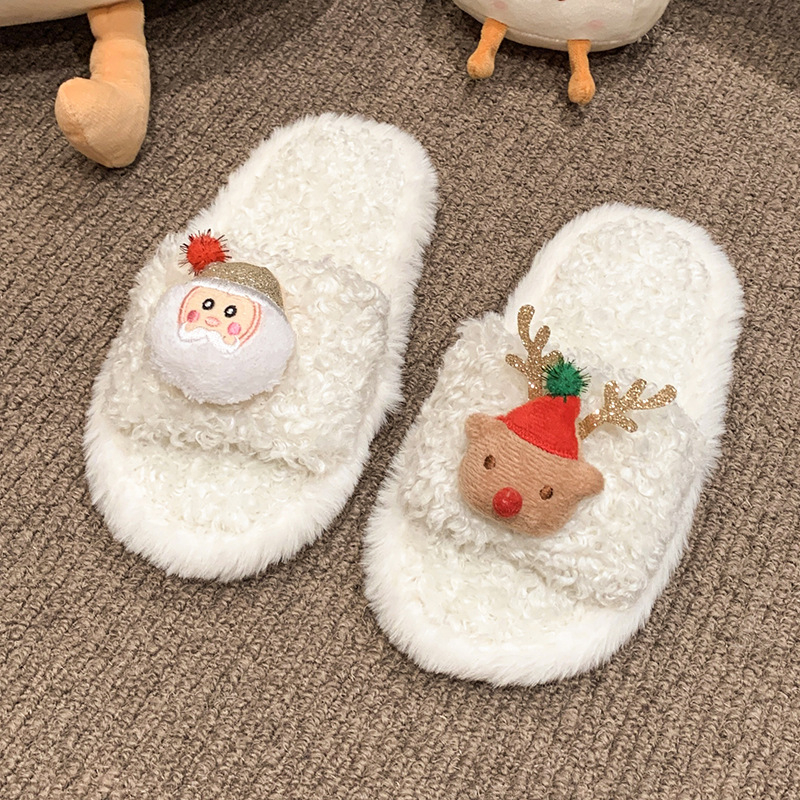 Bērnu pūkainas čības, ziemā silts iekšējā mīkstā zole, karikatūras dizains Ziemassvētku vecītis, unisex, vecums 7–16