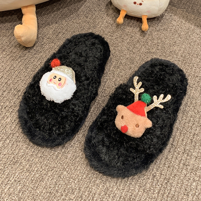 Bērnu pūkainas čības, ziemā silts iekšējā mīkstā zole, karikatūras dizains Ziemassvētku vecītis, unisex, vecums 7–16