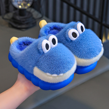 Bērnu kokvilnas čības ar dinosaura rakstu, pūkaina augšdaļa, pretslīdēšana, vecums 1–12 gadi