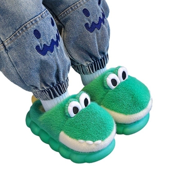 Bērnu kokvilnas čības ar dinosaura rakstu, pūkaina augšdaļa, pretslīdēšana, vecums 1–12 gadi