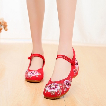 Hanfu hímzett cipő, etnikus vászon felsőrész, wedge sarok 1–3 cm, belső pamut, textil talp, nőknek, nyár–tavasz–ősz