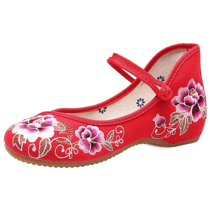 Hanfu siuvinės bateliai, etninio stiliaus viršus drobė, klininis kulnas 1–3 cm, viduje medvilnė, tekstilinė pada, moterims, vasara–pavasaris–ruduo