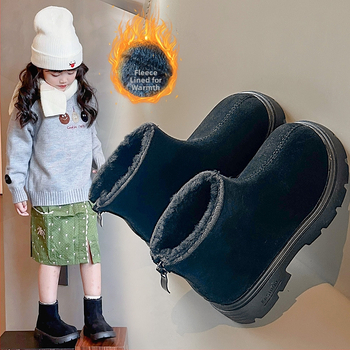 Bērnu ziemas zābaki no mākslīgās ādas, fleece odere, aizmugurē rāvējslēdzējs, ikdienas stils, vecuma grupa 1–12 gadi, ziemas izlaidums 2024