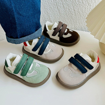 Bērnu elpojošas tīklveida kurpes ar PU vampu, gumijas zole, zems profils, Velcro sprādze