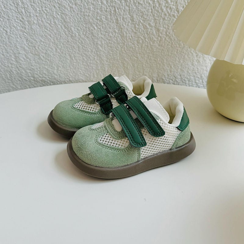 Bērnu elpojošas tīklveida kurpes ar PU vampu, gumijas zole, zems profils, Velcro sprādze