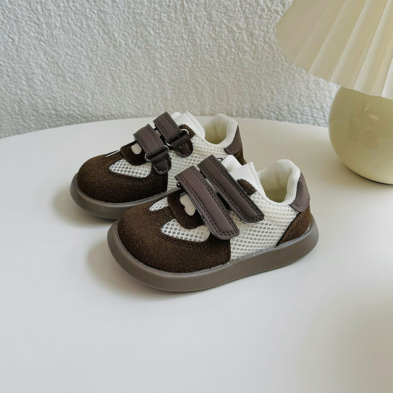 Bērnu elpojošas tīklveida kurpes ar PU vampu, gumijas zole, zems profils, Velcro sprādze