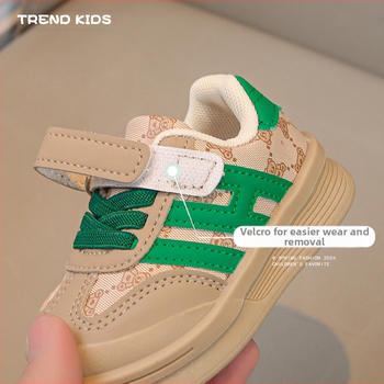 Παιδικά αθλητικά παπούτσια με Velcro, αναπνεύσιμο επάνω μέρος από συνθετικό δέρμα, αντιολισθητική ριγέ σόλα, κορεάτικο στυλ, για ηλικίες 12–36 μηνών