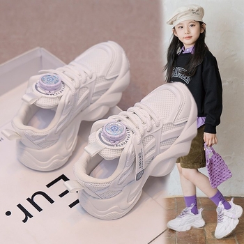 Κοριτσίστικα αθλητικά παπούτσια με διαπνέουσα κατασκευή PU και δίχτυ, κλείσιμο με περιστρεφόμενο κουμπί, σόλα από καουουκ, για κορίτσια 7–12 ετών