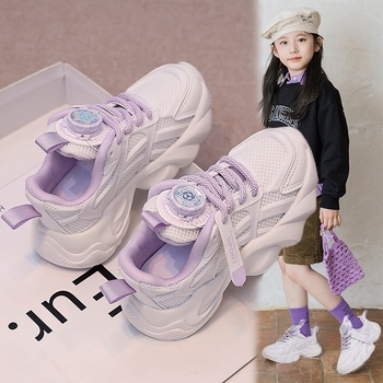 Κοριτσίστικα αθλητικά παπούτσια με διαπνέουσα κατασκευή PU και δίχτυ, κλείσιμο με περιστρεφόμενο κουμπί, σόλα από καουουκ, για κορίτσια 7–12 ετών