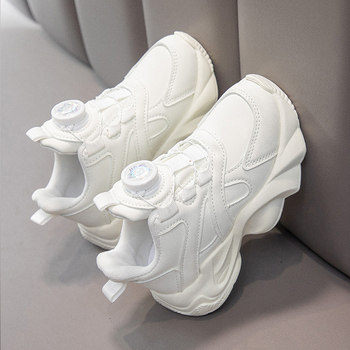 Παιδικά unisex αθλητικά παπούτσια για αγόρια και κορίτσια με παχιά σόλα, επάνω μέρος από τεχνητό δέρμα, κλείσιμο με περιστρεφόμενο κουμπί (Άνοιξη 2025)