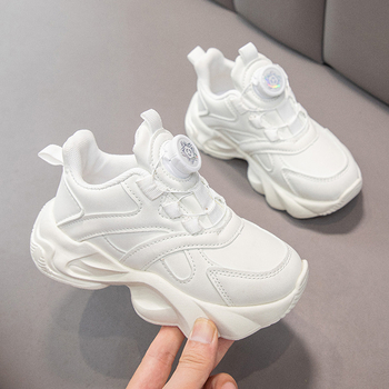 Παιδικά unisex αθλητικά παπούτσια για αγόρια και κορίτσια με παχιά σόλα, επάνω μέρος από τεχνητό δέρμα, κλείσιμο με περιστρεφόμενο κουμπί (Άνοιξη 2025)