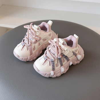 Παιδικά παπούτσια τύπου dad shoes με διαπνέον πάνω μέρος από δίχτυ, Velcro κούμπωμα, σόλα από καουτσούκ με αντιολισθητική σχεδίαση, για παιδιά 1–6 ετών, κατάλληλα για άνοιξη και φθινόπωρο, κυκλοφόρησε φθινόπωρο 2024