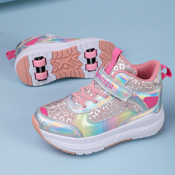 Bērnu četrriteņu rullētāja apavi ar PU riteņiem, divrindu konstrukcija, piemēroti zēniem un meitenēm