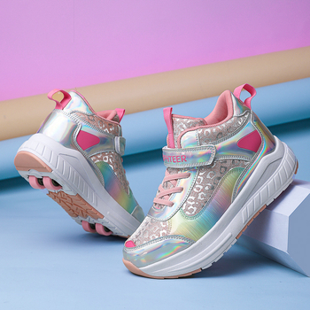 Bērnu četrriteņu rullētāja apavi ar PU riteņiem, divrindu konstrukcija, piemēroti zēniem un meitenēm