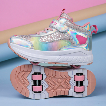 Bērnu četrriteņu rullētāja apavi ar PU riteņiem, divrindu konstrukcija, piemēroti zēniem un meitenēm