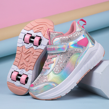 Bērnu četrriteņu rullētāja apavi ar PU riteņiem, divrindu konstrukcija, piemēroti zēniem un meitenēm