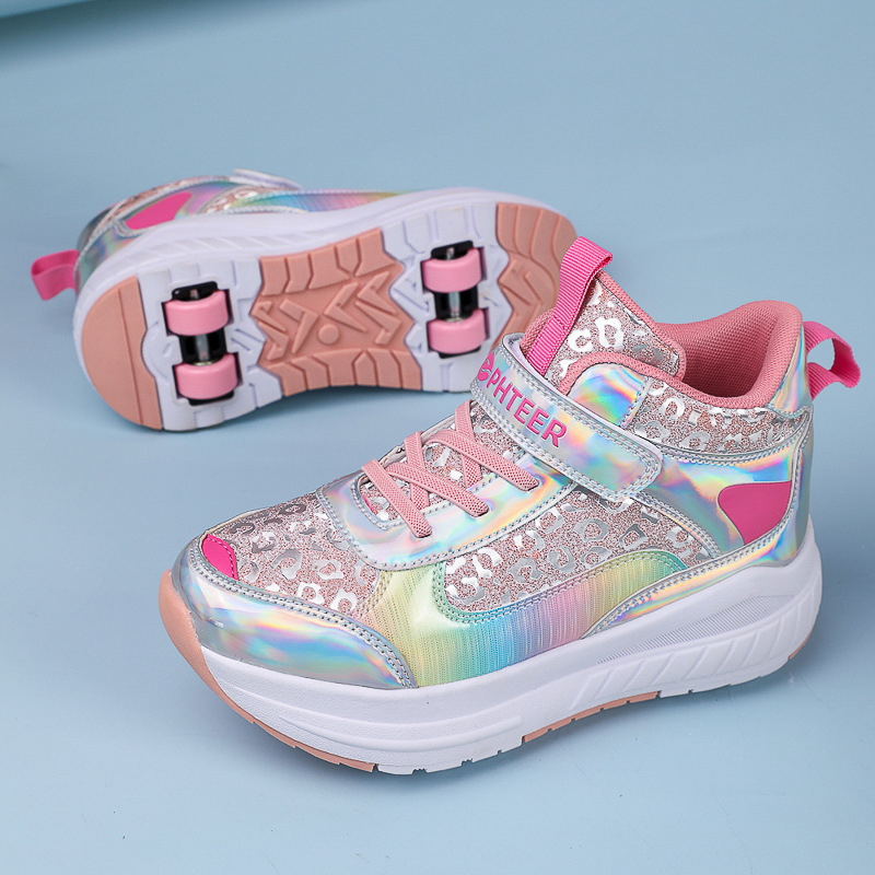 Bērnu četrriteņu rullētāja apavi ar PU riteņiem, divrindu konstrukcija, piemēroti zēniem un meitenēm