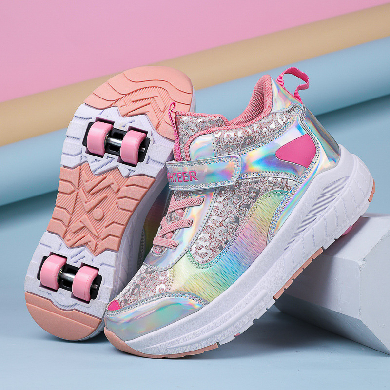 Bērnu četrriteņu rullētāja apavi ar PU riteņiem, divrindu konstrukcija, piemēroti zēniem un meitenēm