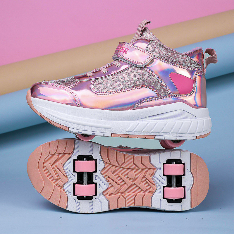 Bērnu četrriteņu rullētāja apavi ar PU riteņiem, divrindu konstrukcija, piemēroti zēniem un meitenēm