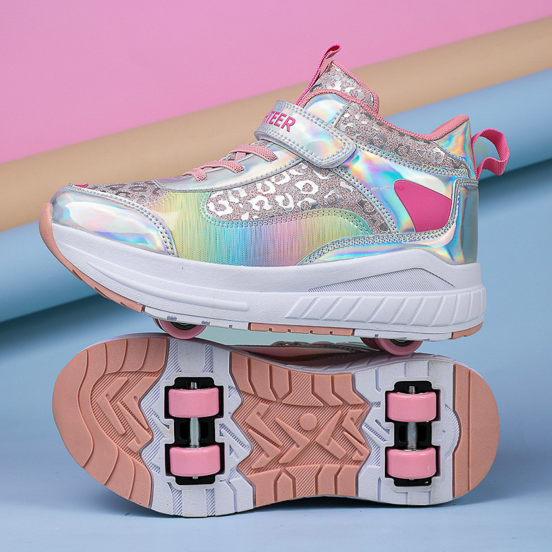 Bērnu četrriteņu rullētāja apavi ar PU riteņiem, divrindu konstrukcija, piemēroti zēniem un meitenēm