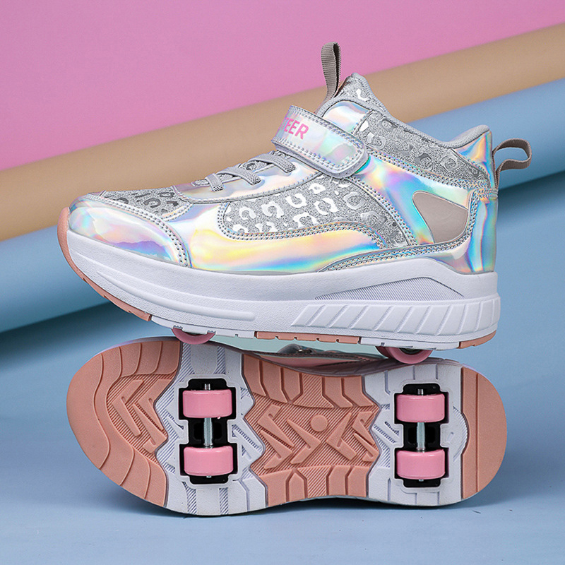 Bērnu četrriteņu rullētāja apavi ar PU riteņiem, divrindu konstrukcija, piemēroti zēniem un meitenēm