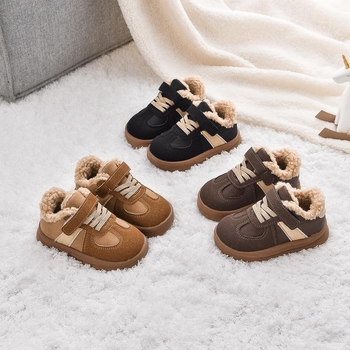 Vintažas ziemas bērnu zābaki ar aitu vilnu, Velcro aizdare, bieza gumijas zole, matēta ādas augšdaļa, 1–3 gadi