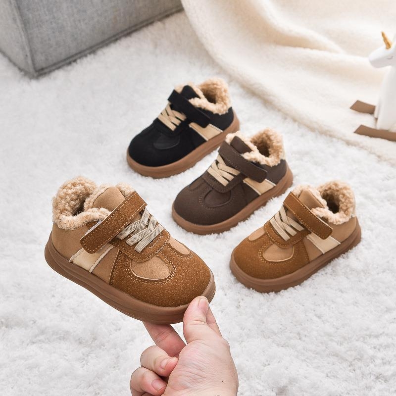 Vintažas ziemas bērnu zābaki ar aitu vilnu, Velcro aizdare, bieza gumijas zole, matēta ādas augšdaļa, 1–3 gadi