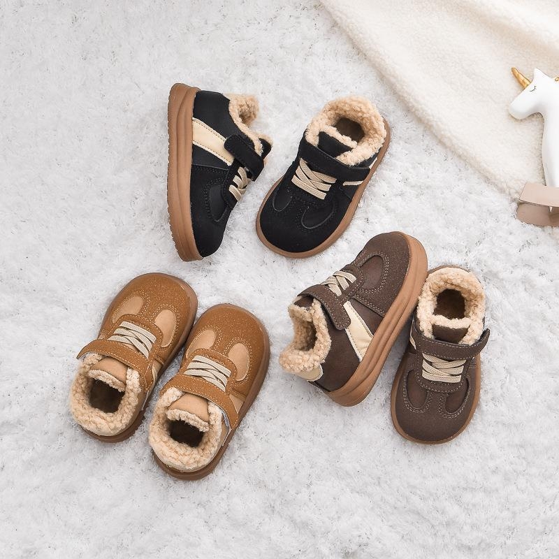 Vintažas ziemas bērnu zābaki ar aitu vilnu, Velcro aizdare, bieza gumijas zole, matēta ādas augšdaļa, 1–3 gadi