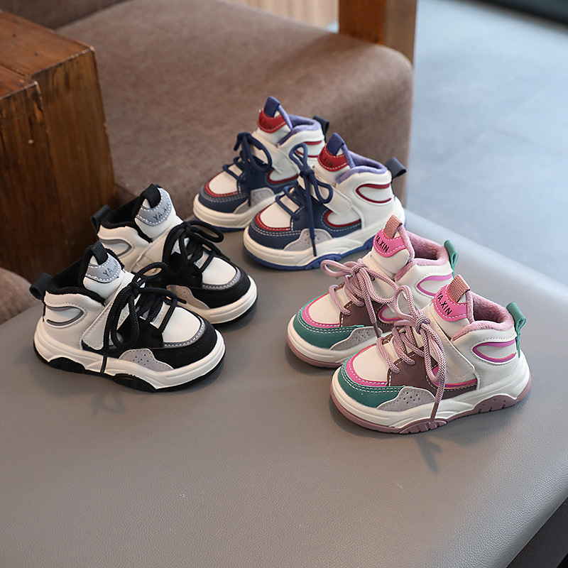 Bērnu augstas kurpes ar karikatūru detaļām – mākslīgās ādas virsma, PU zole, Velcro aizdare, ziemas kolekcija 2023, ikdienas stils