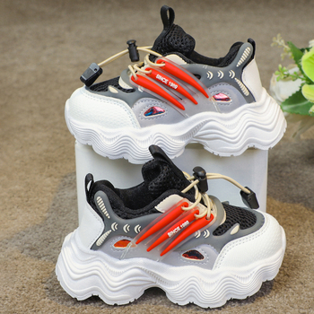 Unisex παιδικά παπούτσια τύπου dad shoes με επάνω PU+mesh, σόλα από καουτσούκ, κλείσιμο με αγκράφα, αναπνέοντα και ελαφριά, σχέδιο μπλοκ